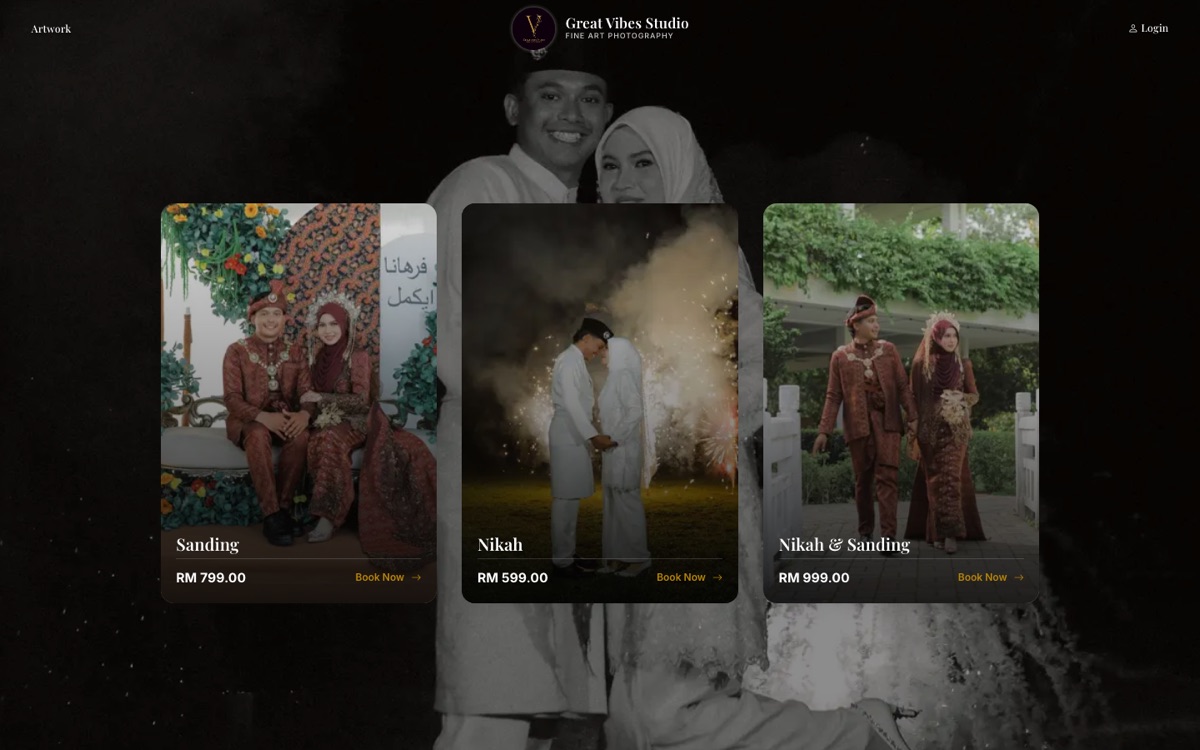 Great Vibes Studio landing page with package cards
